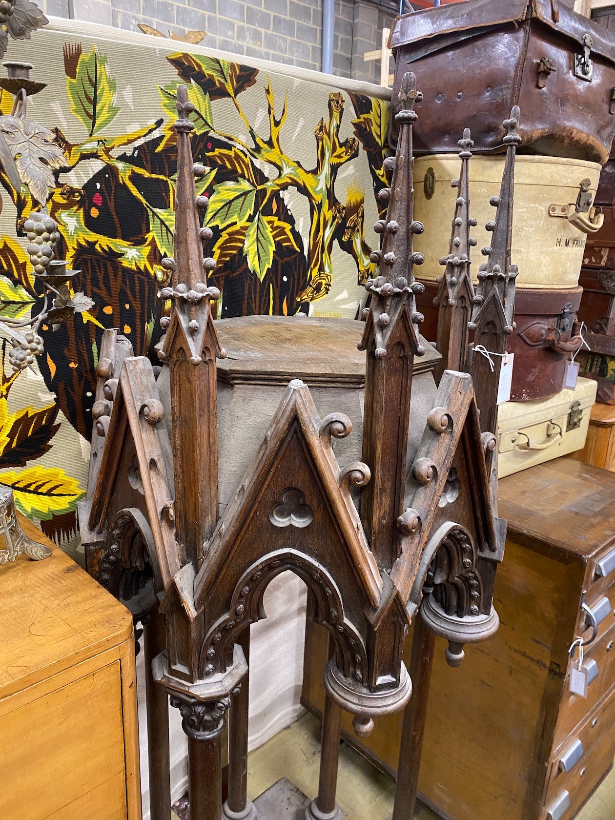A 19th century Gothic style carved oak shrine, width 60cm, height 169cm